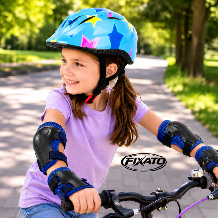 Set Protectie pentru Copii FIXATO 7 in 1, Casca pentru 3-8 ani, Genunchiere, Cotiere, Aparatori Incheieturi, pentru Bicicleta, Trotineta, Role, Marimea XS, Albastru [1]