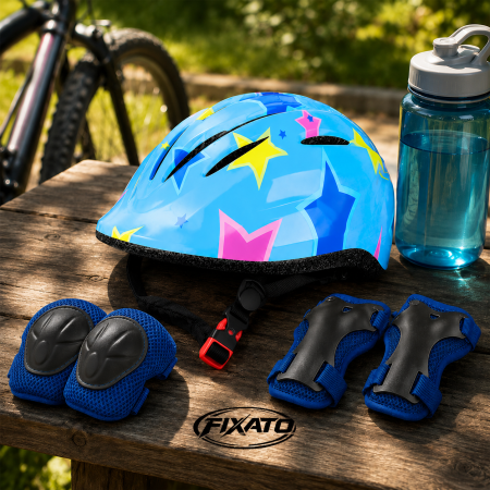 Set Protectie pentru Copii FIXATO 7 in 1, Casca pentru 3-8 ani, Genunchiere, Cotiere, Aparatori Incheieturi, pentru Bicicleta, Trotineta, Role, Marimea XS, Albastru [3]