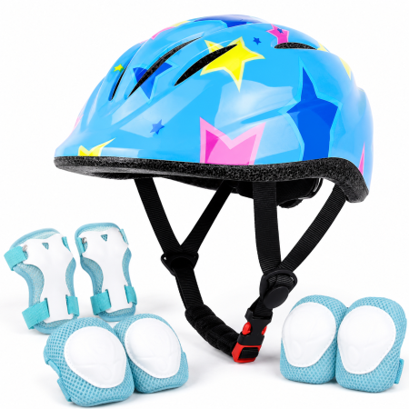 Set Protectie pentru Copii FIXATO 7 in 1, Casca pentru 3-8 ani, Genunchiere, Cotiere, Aparatori Incheieturi, pentru Bicicleta, Trotineta, Role, Marimea XS, Albastru [0]