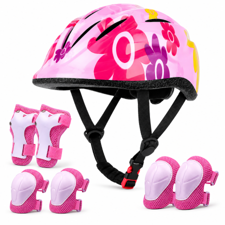 Set Protectie pentru Copii FIXATO 7 in 1, Casca pentru 3-8 ani, Genunchiere, Cotiere, Aparatori Incheieturi, pentru Bicicleta, Trotineta, Role, Marimea XS, Roz [0]