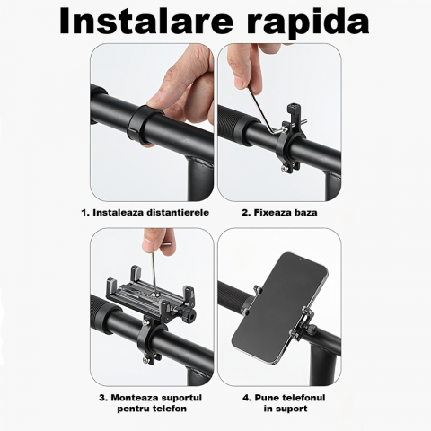 Suport de telefon pentru Bicicleta/Motocicleta/Scuter/Trotineta, FIXATO, Aluminiu, Gri [2]