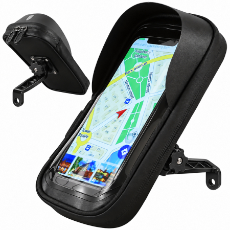 SUPORTURI TELEFON - Suport de telefon, rezistent la apa, pentru Bicicleta/Motocicleta/Scuter/Trotineta, FIXATO, Prindere pe Oglinda, Negru