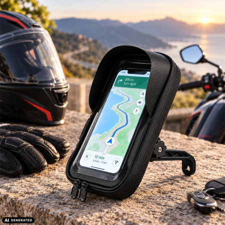 Suport de telefon, rezistent la apa, pentru Bicicleta/Motocicleta/Scuter/Trotineta, FIXATO, Prindere pe Oglinda, Negru [4]