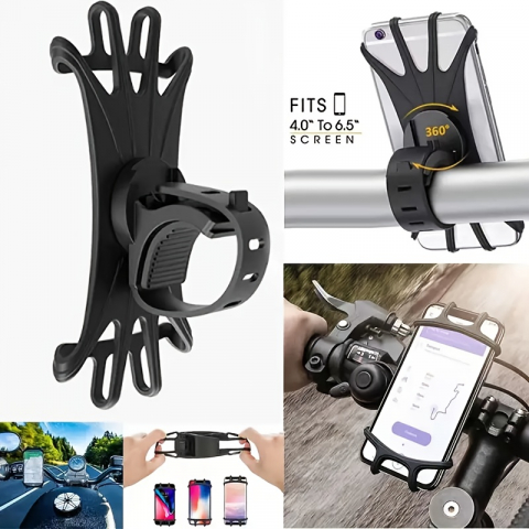 Suport telefon universal pentru bicicleta, FIXATO, rotativ 360°, montaj pe ghidon, silicon, compatibil bicicleta, scuter, carut, trotineta, Galben [7]