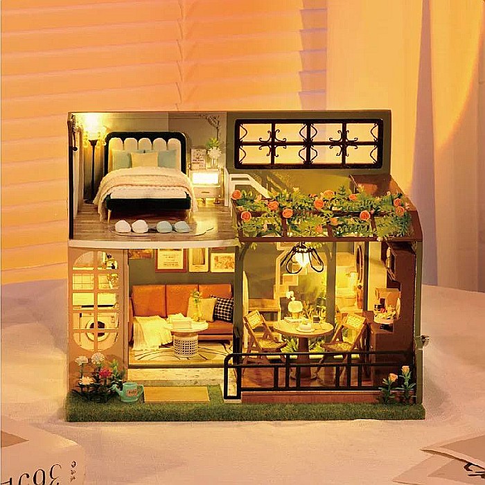 Căsuță de Asamblat în Miniatură DIY Casa cu Trandafiri și Iluminare LED [2]