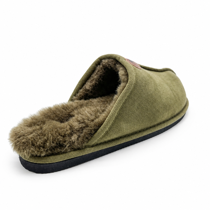 Papuci de Casă Bărbați Grumpy Dad din Piele și Blană Naturală de Oaie, Verde Măsliniu, 45 EU [3]