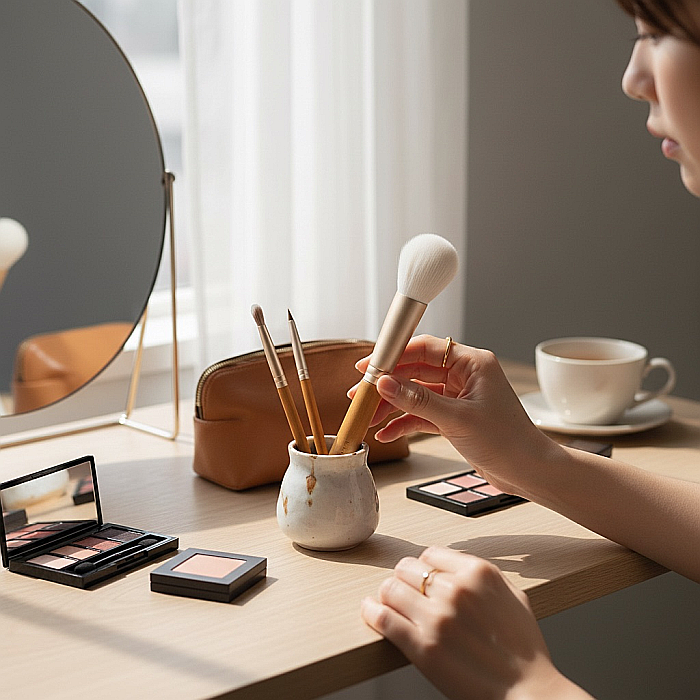 Set 2 Pensule Profesionale Machiaj Kumano pentru Blush și Buze Handmade Japonia [3]