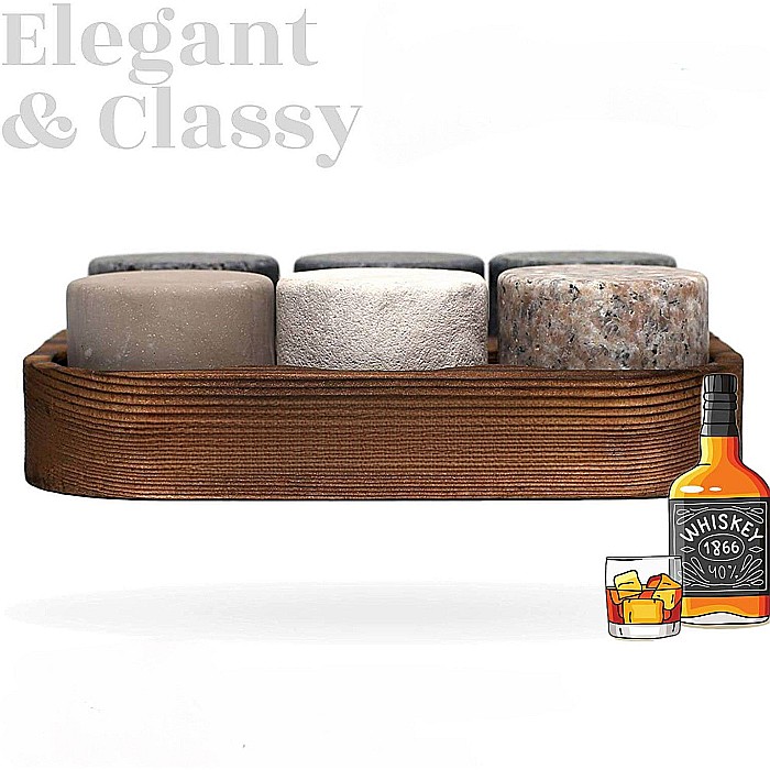 Set Cadou Pietre pentru Whisky R.O.C.K.S. The Original Rocks, 6 Pietre din Granit cu Suport din Lemn [3]