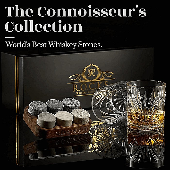 Set Cadou Pahare Whisky R.O.C.K.S. The Connoisseur’s Set Palm, 2 Pahare din Cristal 290 ml și Pietre din Granit [2]