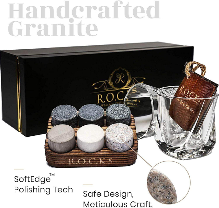 Set Cadou Pahare Whisky R.O.C.K.S. cu Pietre din Granit [12]