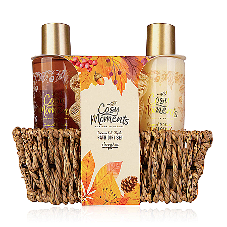 Cadouri - Set Cadou Cosmetice pentru Femei Accentra Cosy Moments, Caramel & Arțar, 3 Piese în Coș Decorativ