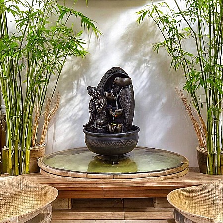 Atmosferă & Ambient - Fântână Zen de Interior cu Apă și Iluminare LED 26 × 26 × 40 cm