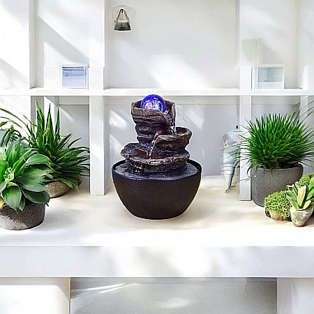 Atmosferă & Ambient - Fântână Zen de Interior din Polirășină și Ceramică cu LED 13 × 13 × 18 cm