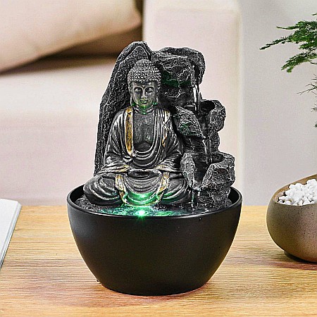 Atmosferă & Ambient - Fântână Zen de Interior din Polirășină cu Iluminare LED 13 × 13 × 18 cm