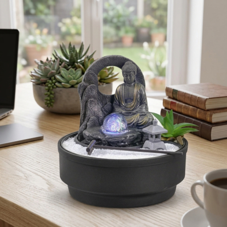 Atmosferă & Ambient - Fântână Zen Sumana cu Grădină Zen, LED și Bilă Rotativă 21 cm