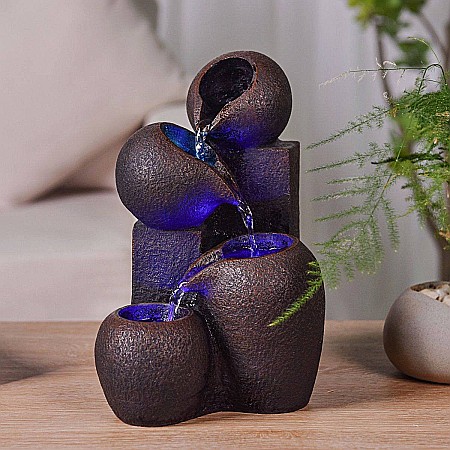 Atmosferă & Ambient - Fântână Zen de Interior cu Apă și Iluminare LED 18 × 15 × 25 cm