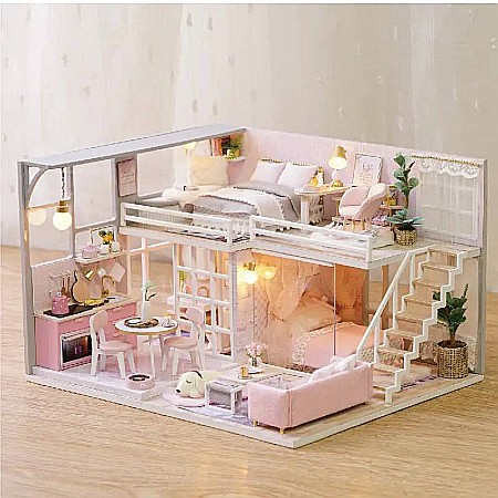 Căsuță de Asamblat în Miniatură DIY Casa Roz cu Iluminare LED [1]