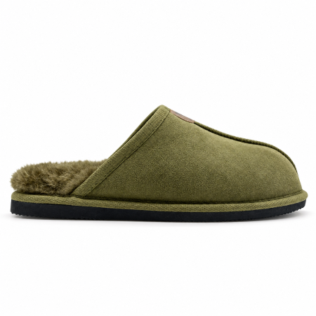 Papuci de Casă Bărbați Grumpy Dad din Piele și Blană Naturală de Oaie, Verde Măsliniu, 45 EU [1]
