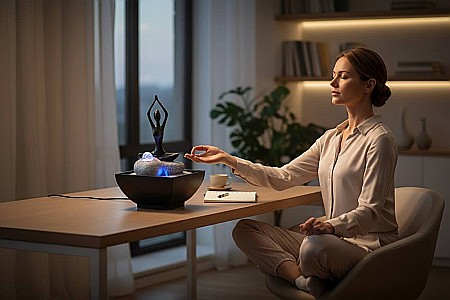 Fântână Zen de Interior cu Apă și Iluminare LED 26 × 26 × 40 cm [5]