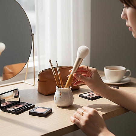 Set 2 Pensule Profesionale Machiaj Kumano pentru Blush și Buze Handmade Japonia [2]