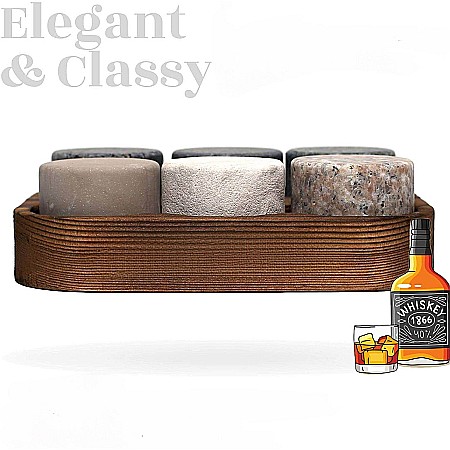 Set Cadou Pietre pentru Whisky R.O.C.K.S. The Original Rocks, 6 Pietre din Granit cu Suport din Lemn [2]