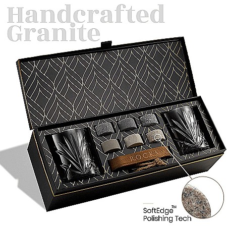 Set Cadou Pahare Whisky R.O.C.K.S. The Connoisseur’s Set Palm, 2 Pahare din Cristal 290 ml și Pietre din Granit [2]