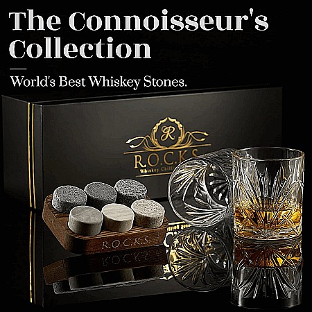 Set Cadou Pahare Whisky R.O.C.K.S. The Connoisseur’s Set Palm, 2 Pahare din Cristal 290 ml și Pietre din Granit [1]