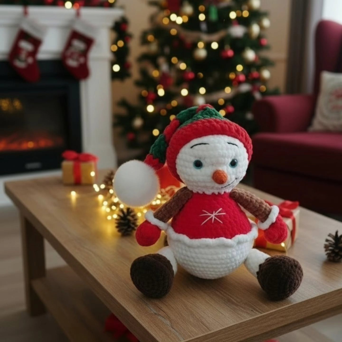 Om de zăpadă croșetat din catifea, decorațiune de Crăciun handmade – 34 cm [2]