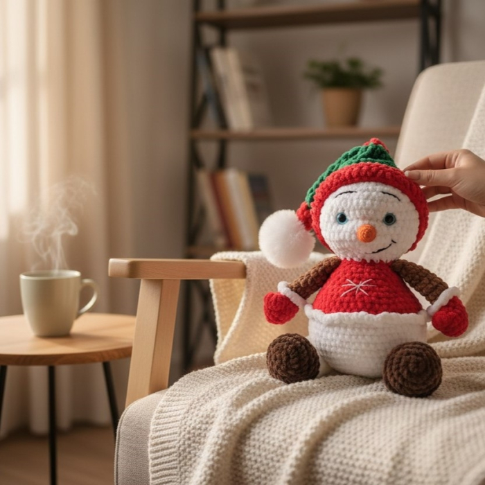 Om de zăpadă croșetat din catifea, decorațiune de Crăciun handmade – 34 cm [5]