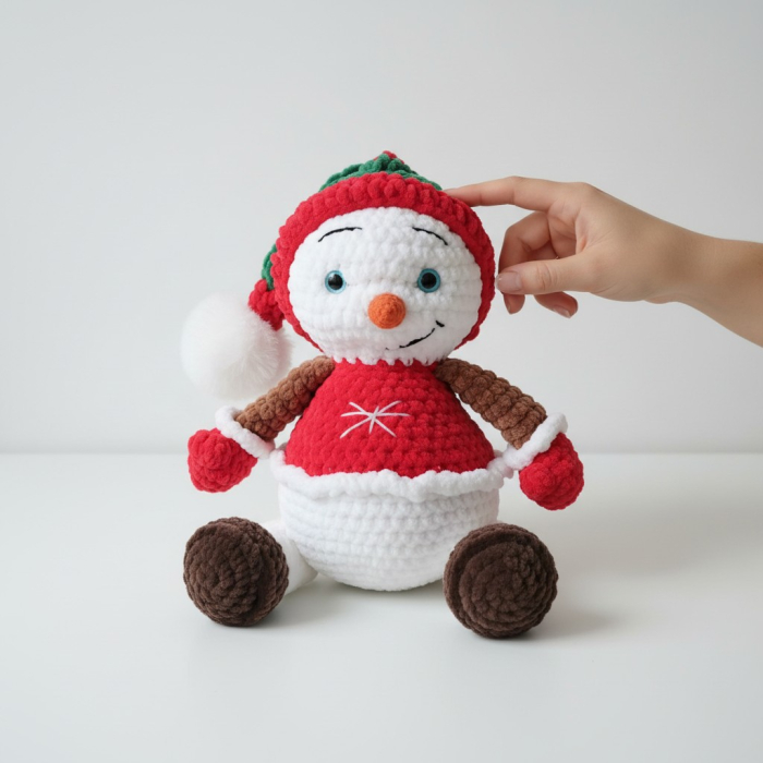 Om de zăpadă croșetat din catifea, decorațiune de Crăciun handmade – 34 cm [6]