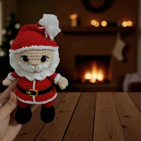 Mini Moș Crăciun croșetat handmade – jucărie amigurumi 19 cm [2]