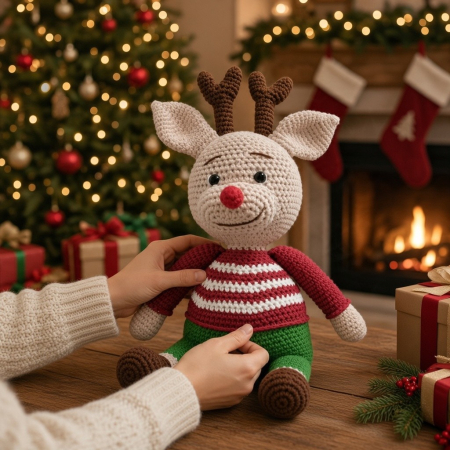 Ren Rudolph croșetat handmade – jucărie amigurumi 33 cm [2]