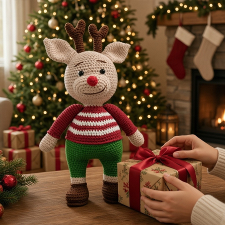 Ren Rudolph croșetat handmade – jucărie amigurumi 33 cm [4]