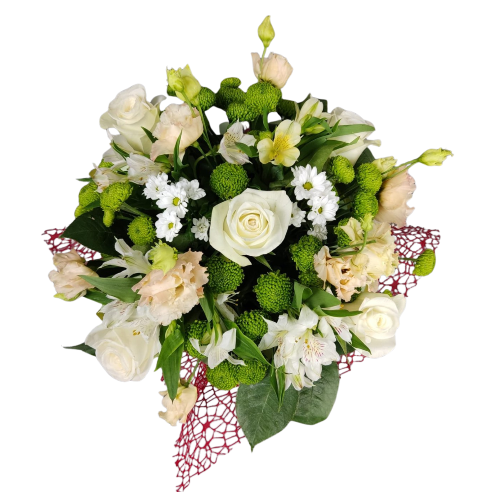 Aranjament cu trandafiri, lisianthus, alstromeria și feeling green [2]