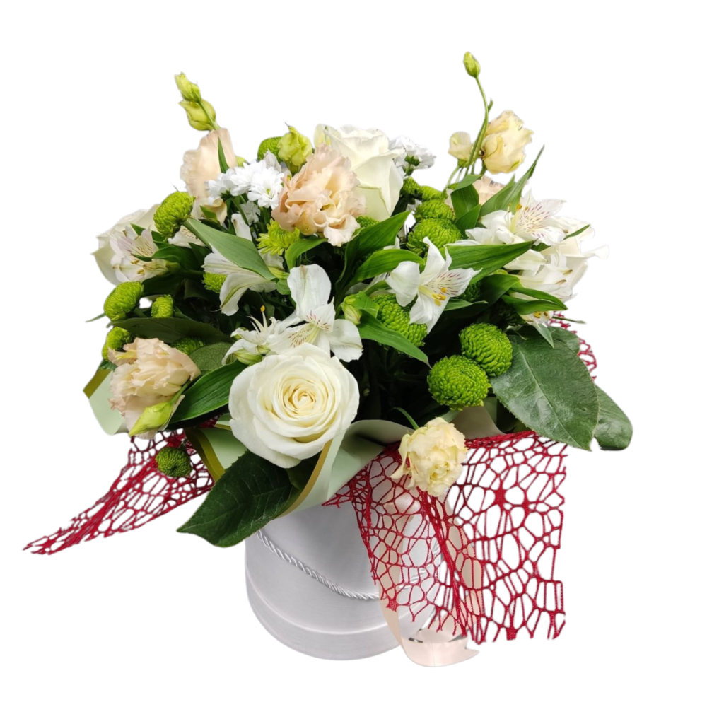 Aranjament cu trandafiri, lisianthus, alstromeria și feeling green [3]