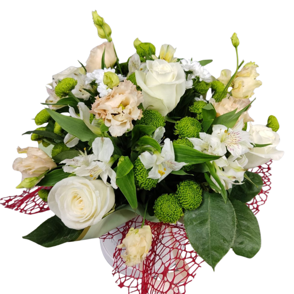 Aranjament cu trandafiri, lisianthus, alstromeria și feeling green [1]