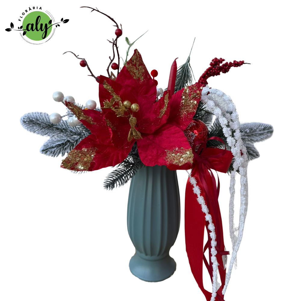 Aranjament de Crăciun cu Brad Argintiu și Lumânare Decorativă [2]