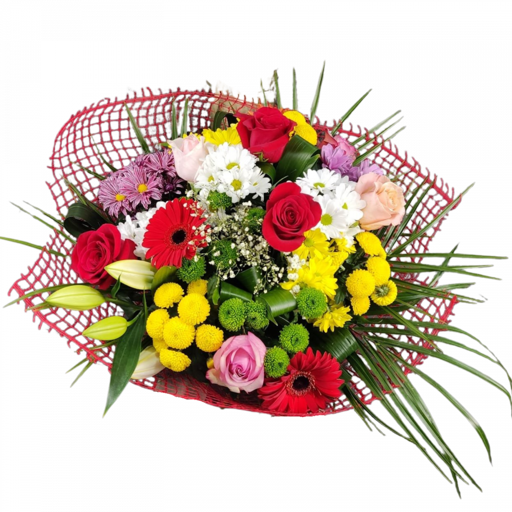 Buchet colorat cu trandafiri, crizanteme, gerbera și crin [2]
