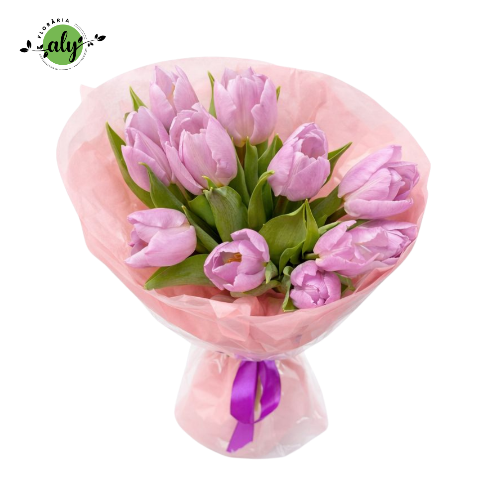 Buchet cu lalele mov, ambalaj din hârtie de orez și folie transparentă [2]