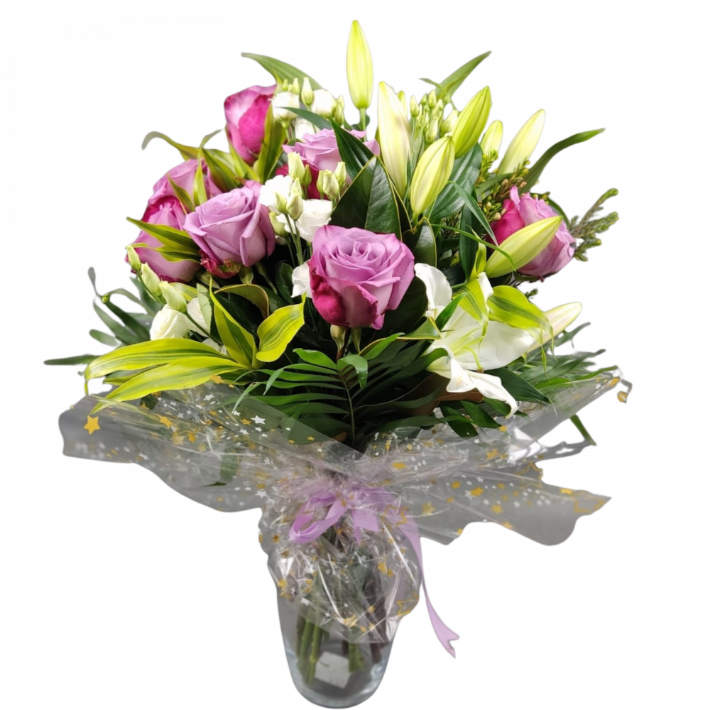 Buchet delicat cu trandafiri, lisianthus și crin imperial [3]