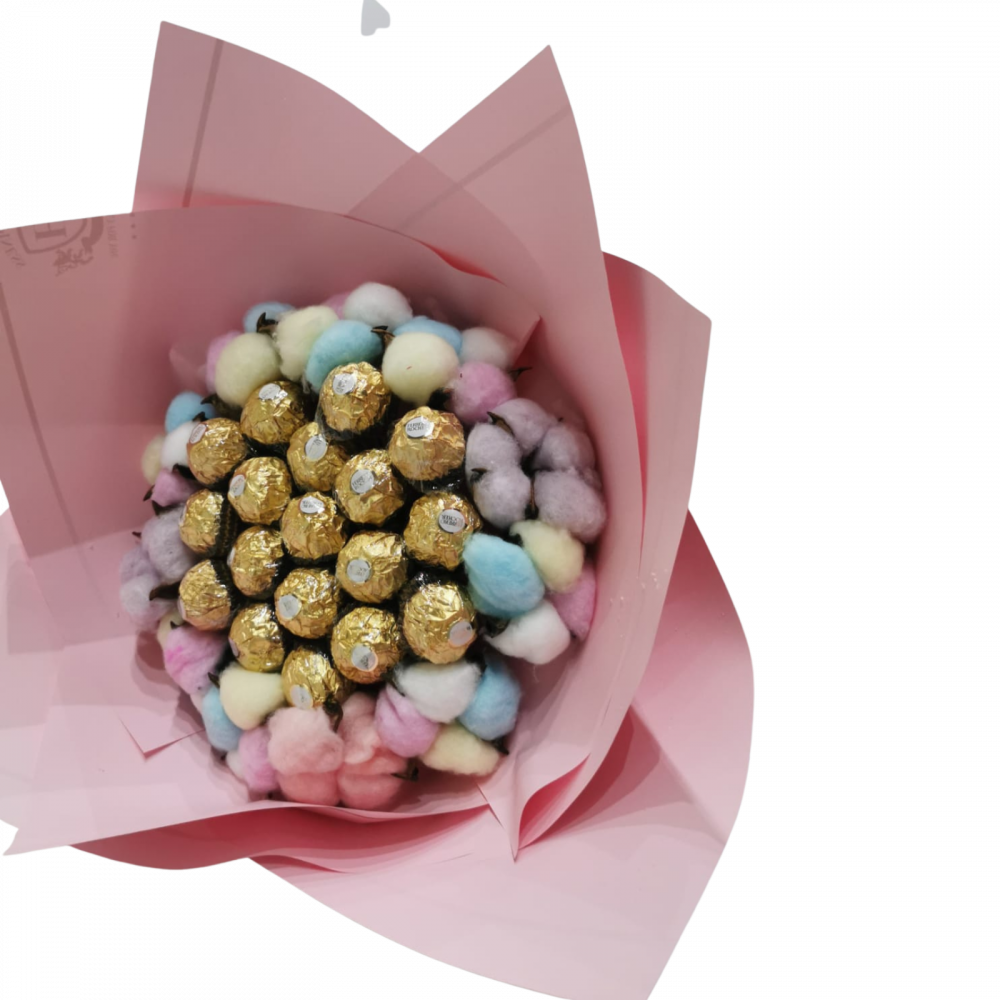 Buchet ”DELICE” cu Praline Ferrero Rocher și Bumbac Natural [3]