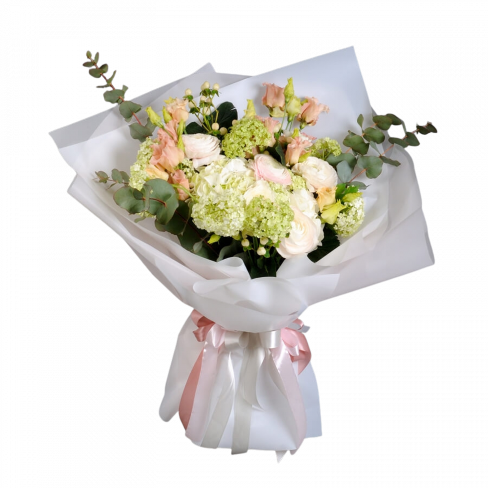 Buchet hortensii, trandafiri și lishianthus [1]