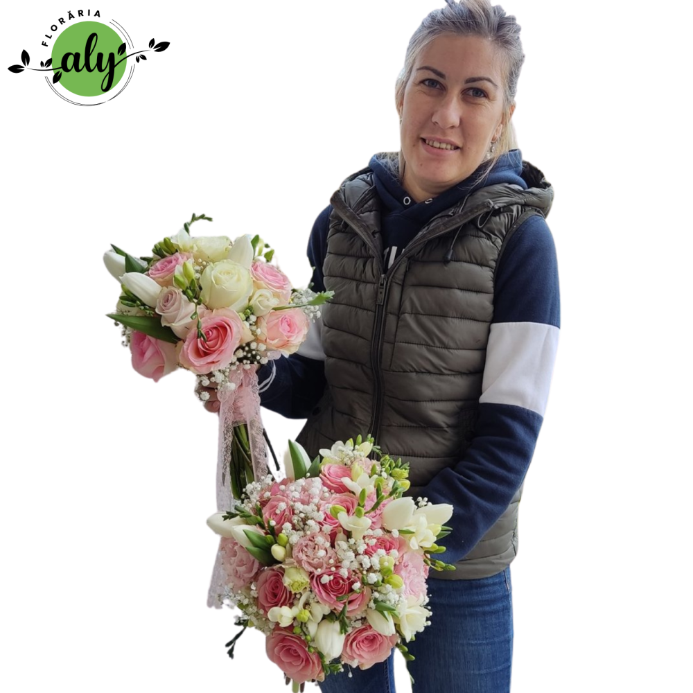 Buchet mireasă/nasă Trandafiri, Frezii, Lalele, Lisiansthus și Gypsophila [3]
