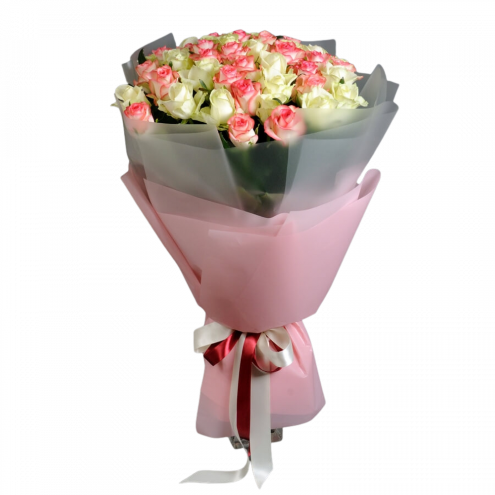 Buchet trandafiri albi și roz Blush [1]
