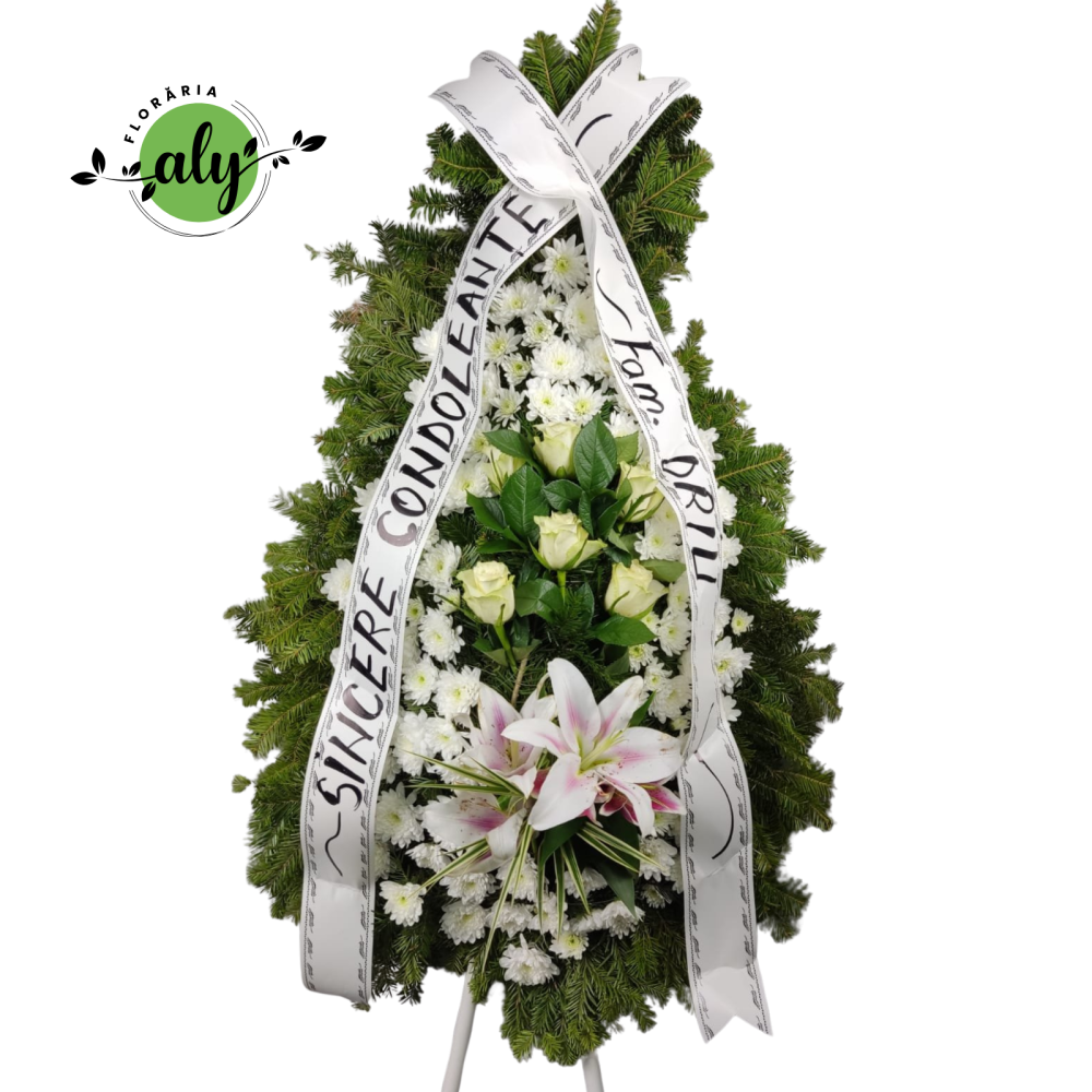 Coroană funerară 2D cu crizanteme, trandafiri și crin imperial [1]