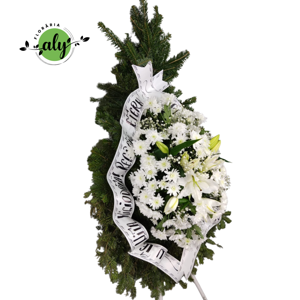 Coroană funerară 3D crizanteme și crini imperiali albi [2]