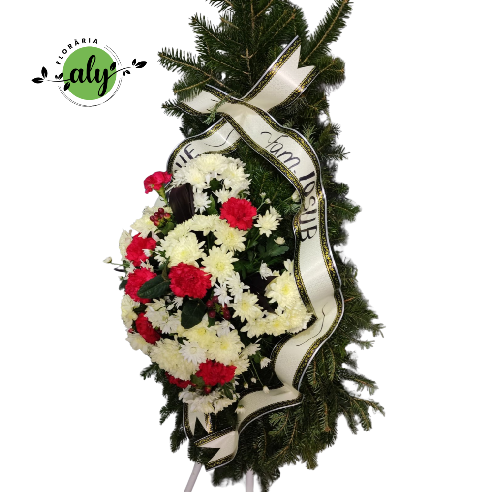 Coroană funerară 3D cu garoafe și crizanteme [2]