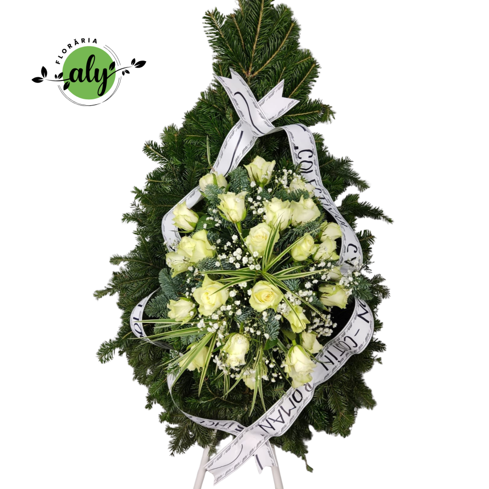 Coroană funerară 3D cu trandafiri albi [1]