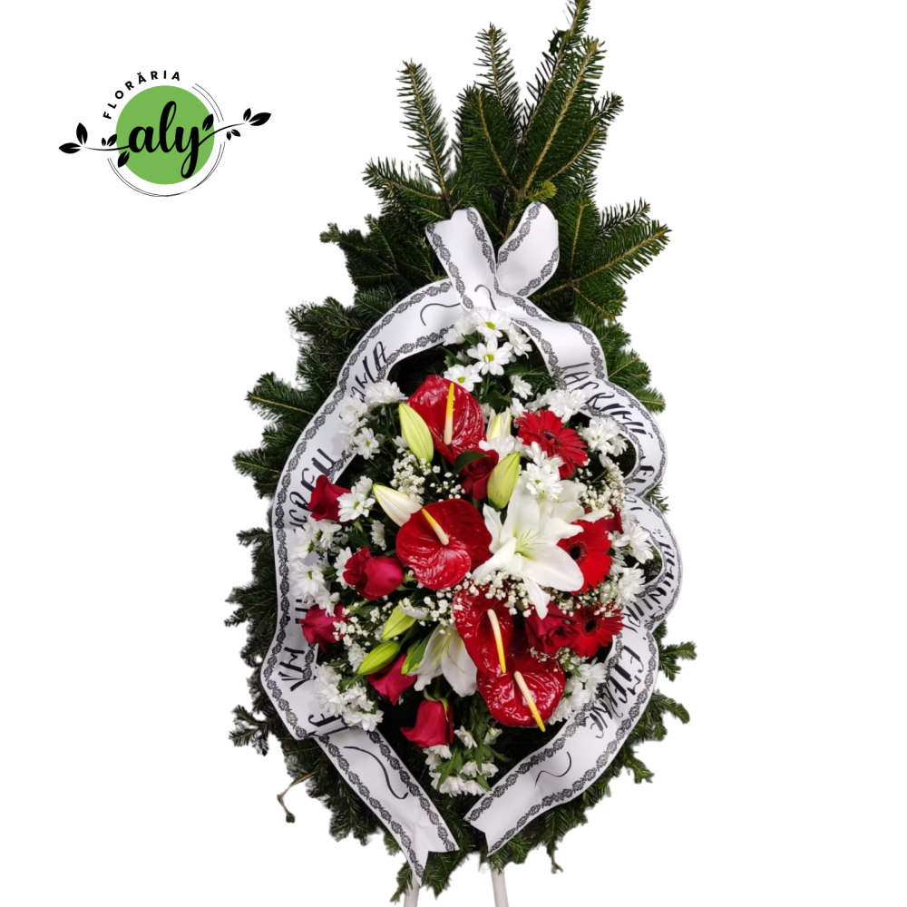 Coroană funerară 3D cu trandafiri, anthurium, gerbera și crizanteme [1]
