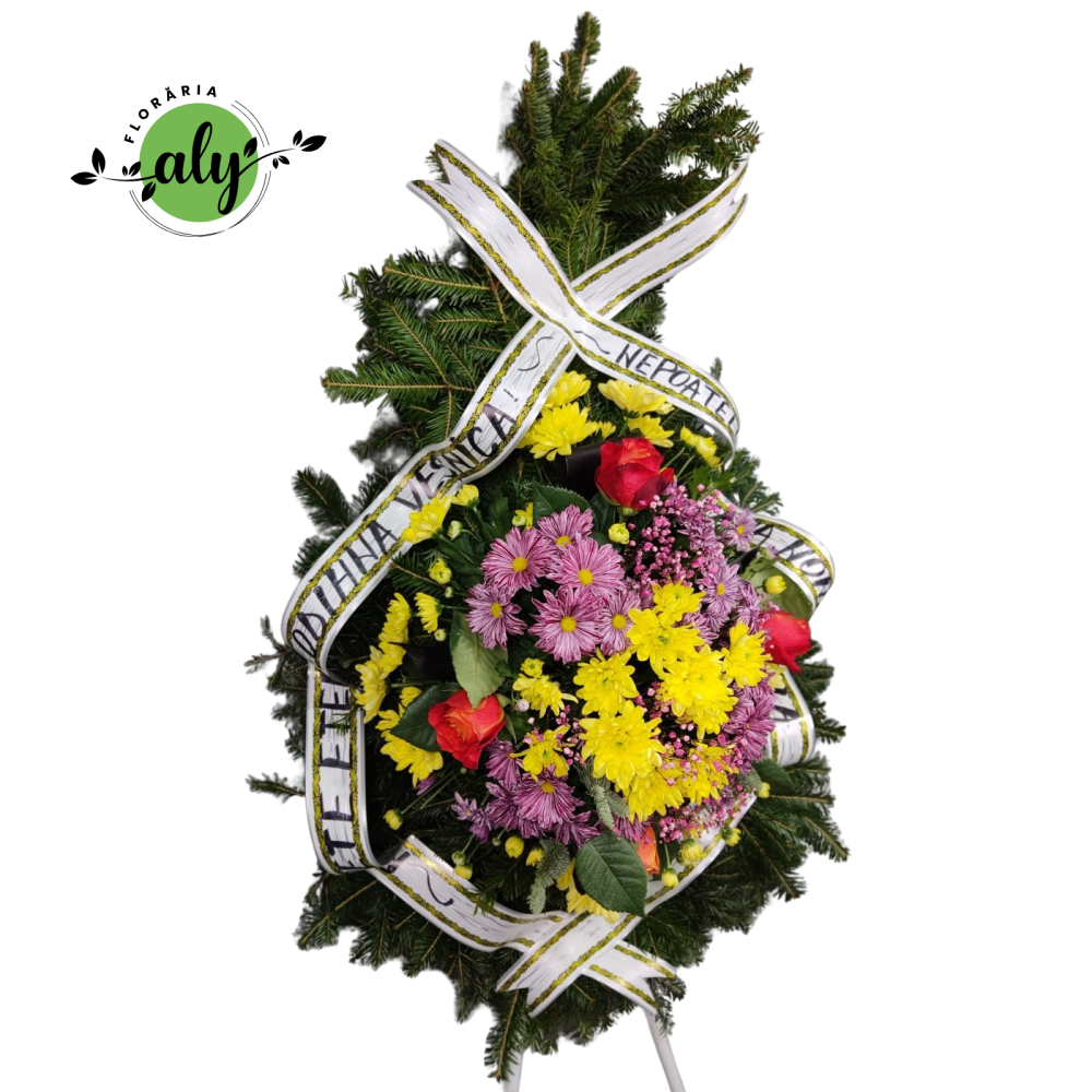 Coroană funerară 3D cu trandafiri și crizanteme [2]